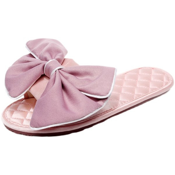 Papuci casual de damă cu talpă plată și decor panglică