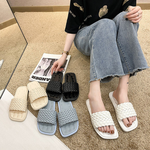 Papuci casual din imitatie de piele cu talpa plata