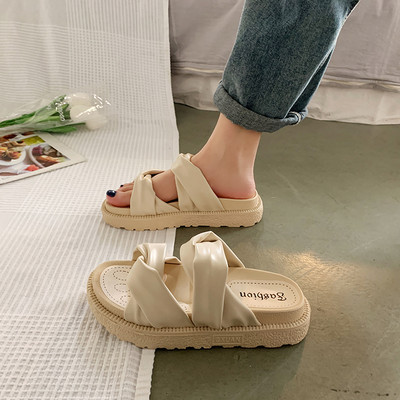 Papuci casual de dama din piele ecologica cu talpa de 4,5 cm