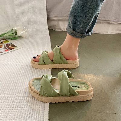 Papuci casual de dama din piele ecologica cu talpa de 4,5 cm