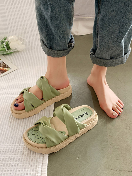 Papuci casual de dama din piele ecologica cu talpa de 4,5 cm