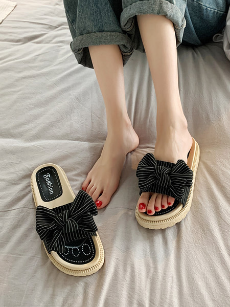 Model nou de papuci cu dungi cu panglica in trei culori