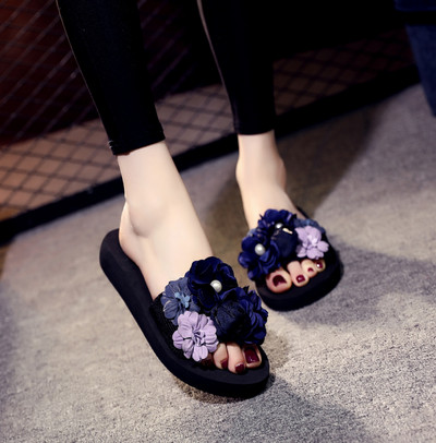 Papuci de dama cu flori si talpa de 3 cm sau 6 cm