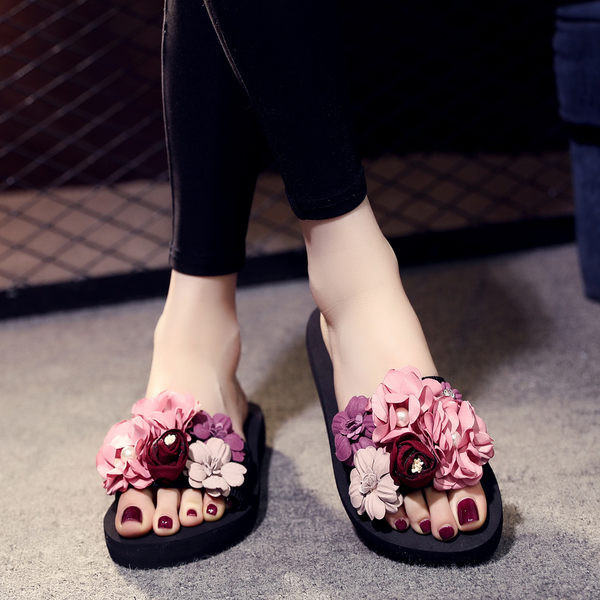 Papuci de dama cu flori si talpa de 3 cm sau 6 cm