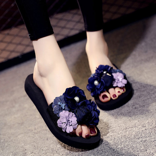 Papuci de dama cu flori si talpa de 3 cm sau 6 cm