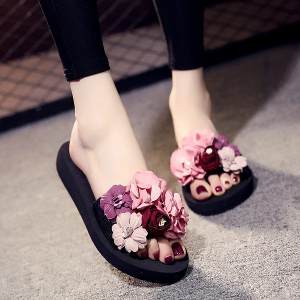 Papuci de dama cu flori si talpa de 3 cm sau 6 cm