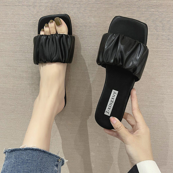 Γυναικείες παντόφλες casual από οικολογικό δέρμα και επίπεδη σόλα