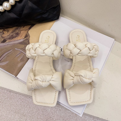 Papuci casual de dama din piele cu talpa plata