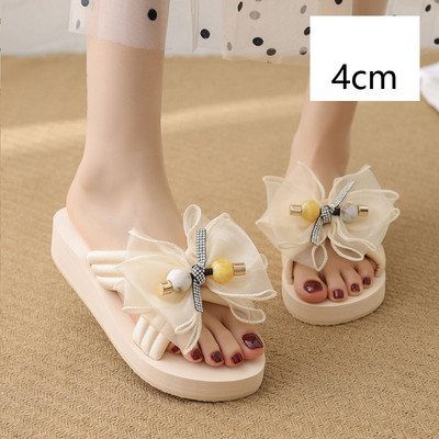 Γυναικείες παντόφλες με κορδέλα και πέρλες