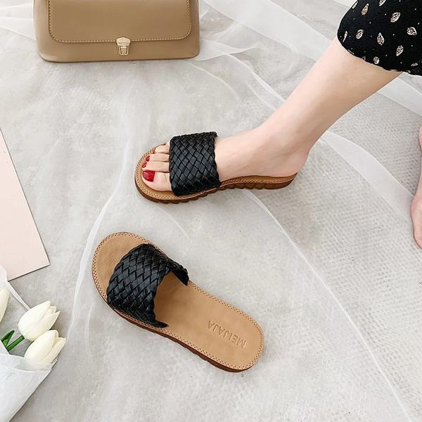 Papuci de dama in trei culori cu talpa plata