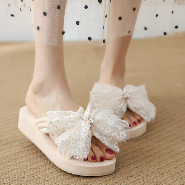 Papuci casual dama cu panglica si perle