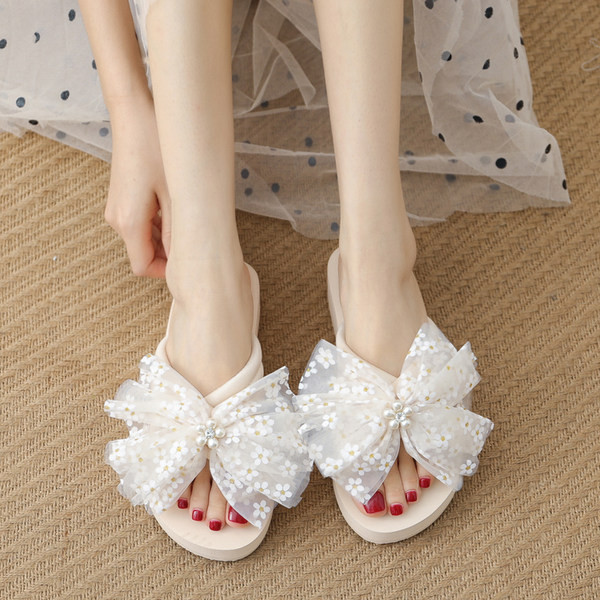 Papuci casual dama cu panglica si perle