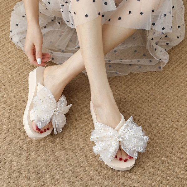 Papuci casual dama cu panglica si perle