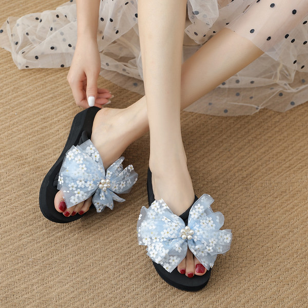 Papuci casual dama cu panglica si perle