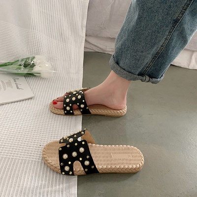 Jauna modeļa sieviešu modernas čības ar pērlēm divās krāsās