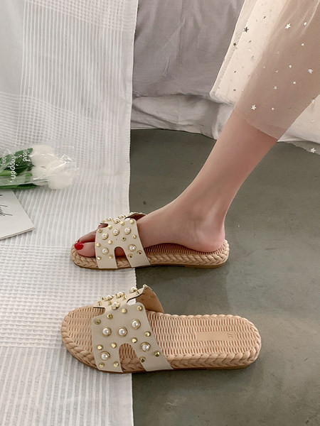 Jauna modeļa sieviešu modernas čības ar pērlēm divās krāsās