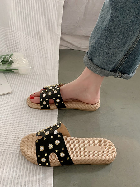 Jauna modeļa sieviešu modernas čības ar pērlēm divās krāsās