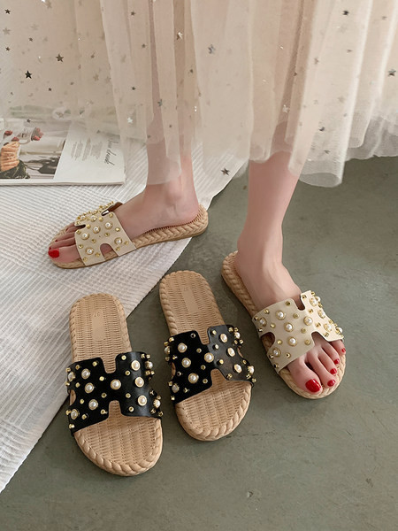 Jauna modeļa sieviešu modernas čības ar pērlēm divās krāsās