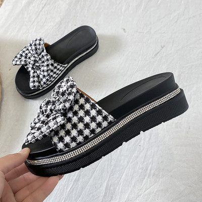 Papuci moderni cu platforma si panglica textila