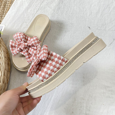 Papuci moderni cu platforma si panglica textila