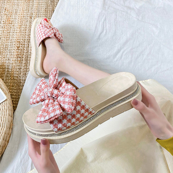 Papuci moderni cu platforma si panglica textila