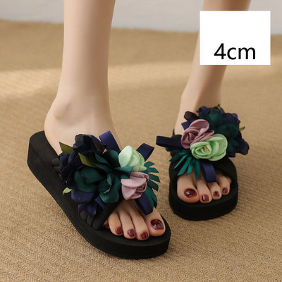 Papuci moderni de dama cu flori 3D si platforma