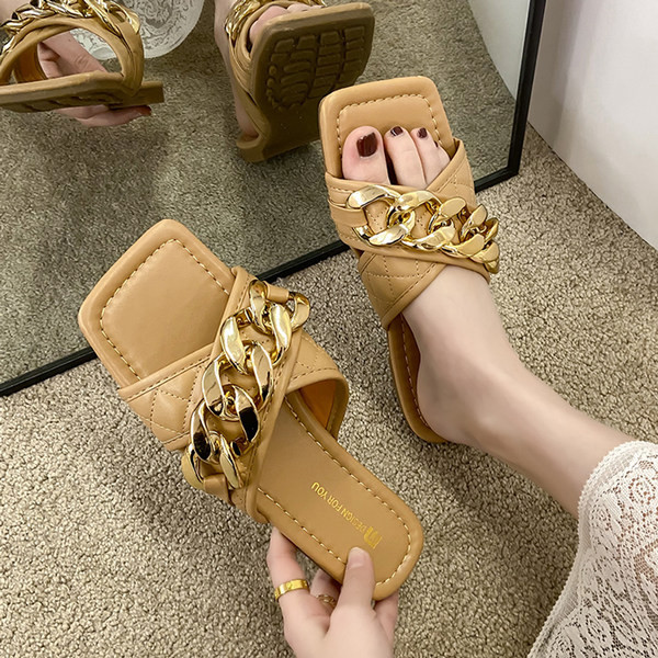 Papuci patrati dama din piele ecologica cu element metalic