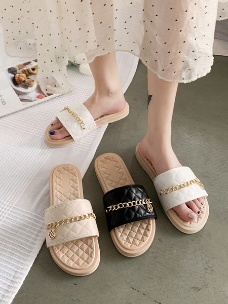 Model nou de papuci de dama cu lant metalic in doua culori