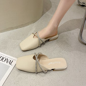 Papuci de dama din imitatie de piele cu pietre in doua culori