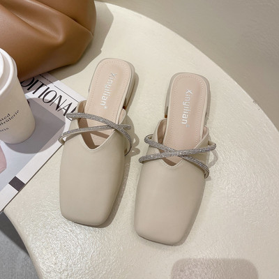 Papuci de dama din imitatie de piele cu pietre in doua culori