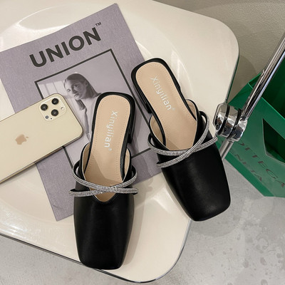 Papuci de dama din imitatie de piele cu pietre in doua culori