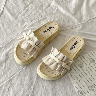 Γυναικείες παντόφλες από οικολογικό σουέτ με ψηλή σόλα