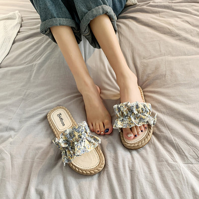 Model nou de papuci casual dama cu model floral si talpa plata in mai multe culori