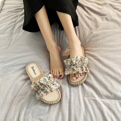 Model nou de papuci casual dama cu model floral si talpa plata in mai multe culori