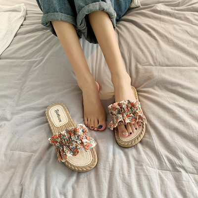 Model nou de papuci casual dama cu model floral si talpa plata in mai multe culori