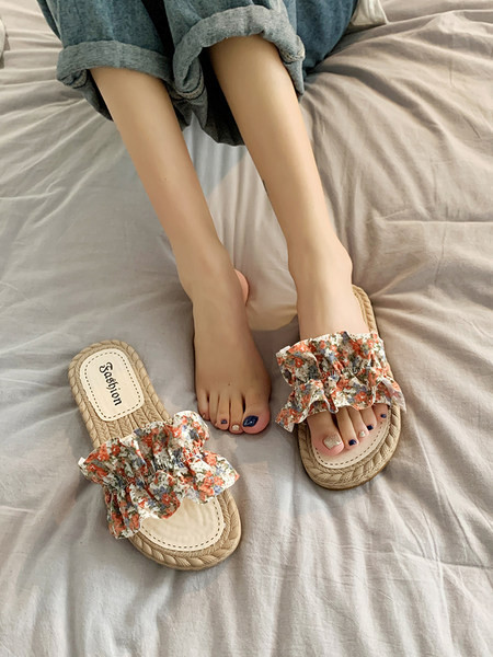 Model nou de papuci casual dama cu model floral si talpa plata in mai multe culori