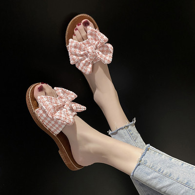 Papuci moderni de dama cu panglica si talpa plata in diferite culori