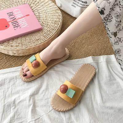 Papuci casual dama cu talpa plata si element 3D