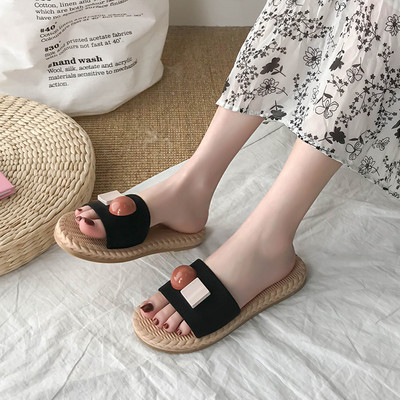 Papuci casual dama cu talpa plata si element 3D