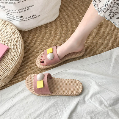 Papuci casual dama cu talpa plata si element 3D