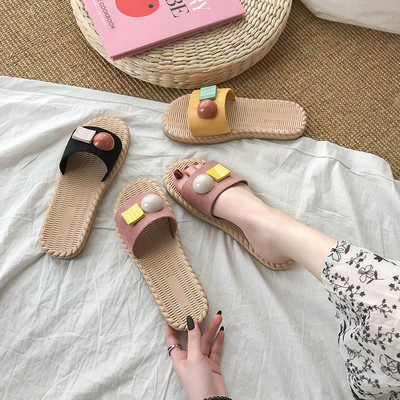 Papuci casual dama cu talpa plata si element 3D