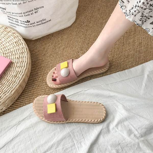 Papuci casual dama cu talpa plata si element 3D