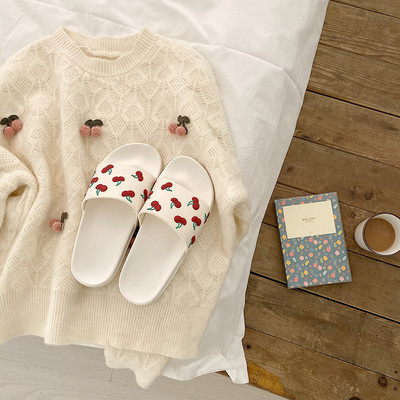 Model nou de vara, papuci de dama alb-negru cu aplicatie 3D