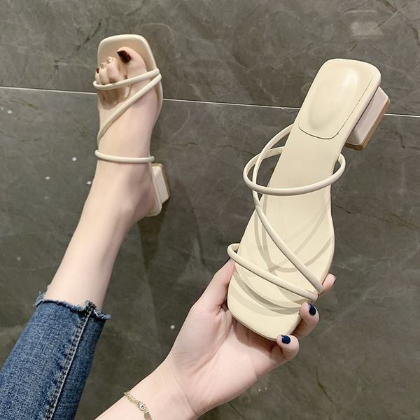 Model nou de papuci de dama din imitatie de piele cu toc patrat de 3 cm