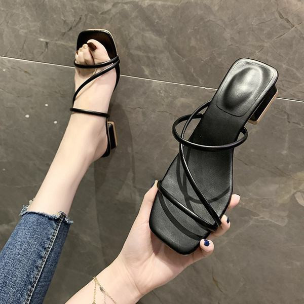 Model nou de papuci de dama din imitatie de piele cu toc patrat de 3 cm