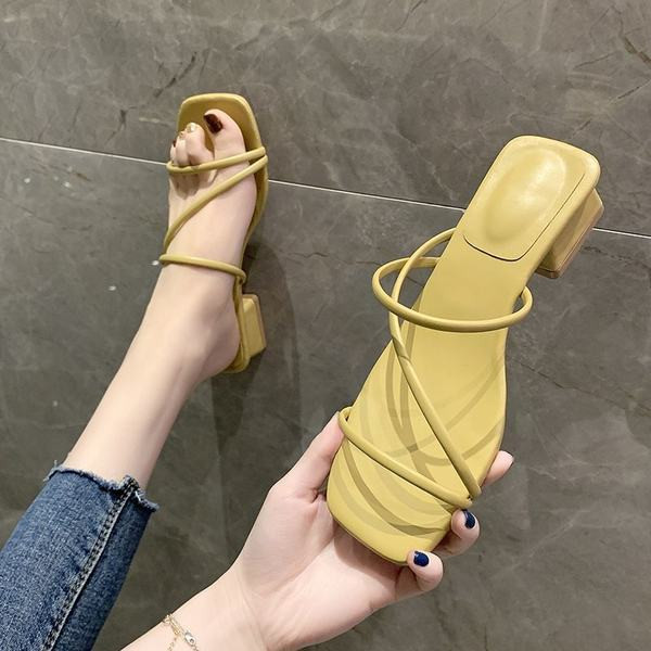 Model nou de papuci de dama din imitatie de piele cu toc patrat de 3 cm