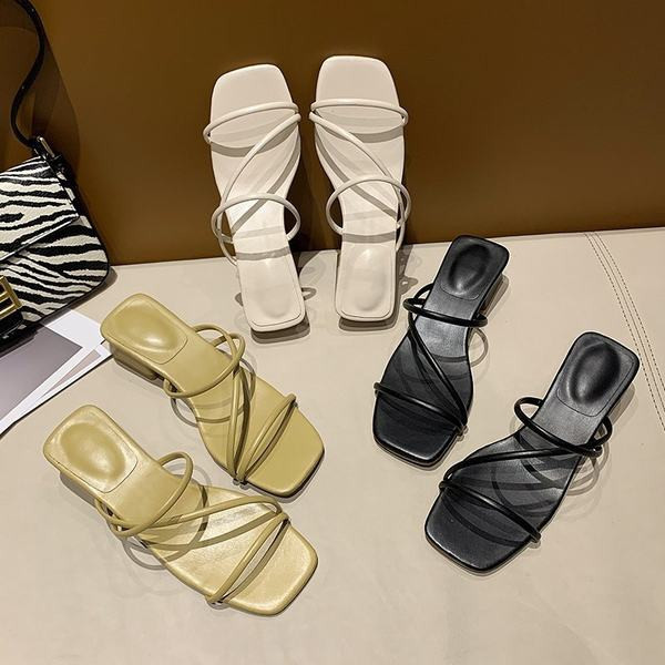 Model nou de papuci de dama din imitatie de piele cu toc patrat de 3 cm