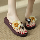Papuci de damă cu floare 3D și platformă