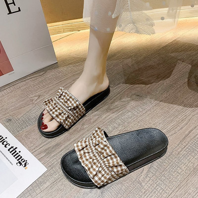 Papuci casual dama in carouri cu talpa plate