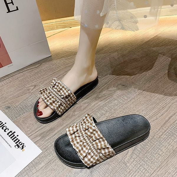 Papuci casual dama in carouri cu talpa plate